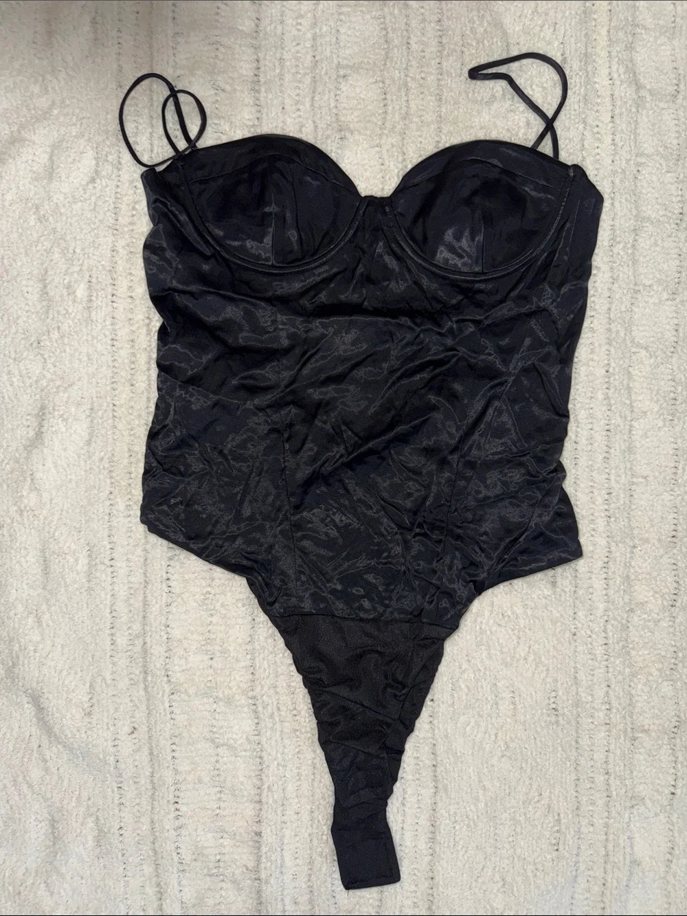 Zara Satin Bustier Bodysuit Black Corset Underwire Strappy Size Medium